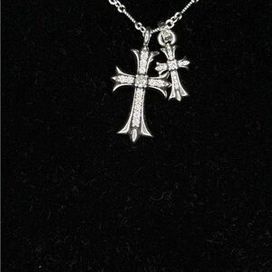 Chrome Hearts floral cross studded double stack cross necklace